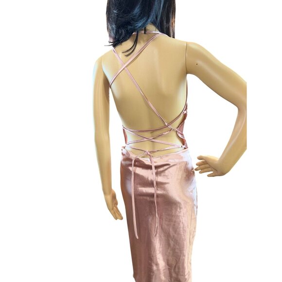 Sweetest Pink Sleeveless Lace Up Satin Dress Size XS - Picture 8 of 10